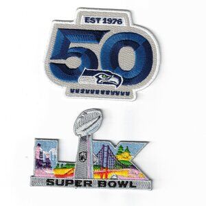(2) Seattle Seahawks 50th + Super Bowl LX Embroidered Iron / Sew-On Patches
